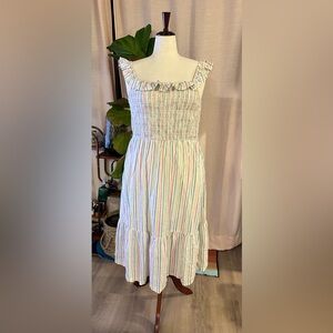 Rainbow Striped Dress with Smocked Bodice and Stretchy Shoulder Straps